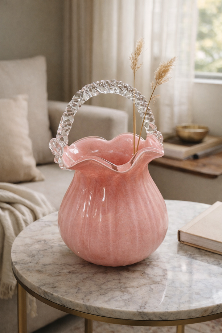Rosella Bloom Glass Basket Vase