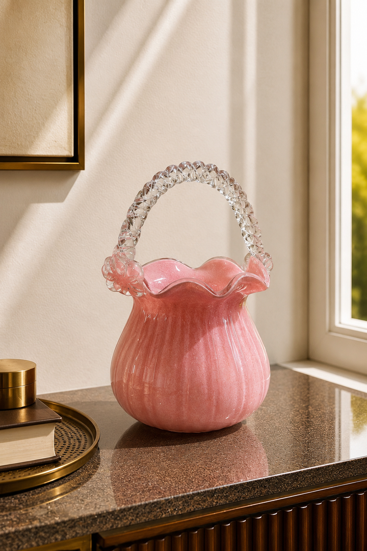 Rosella Bloom Glass Basket Vase