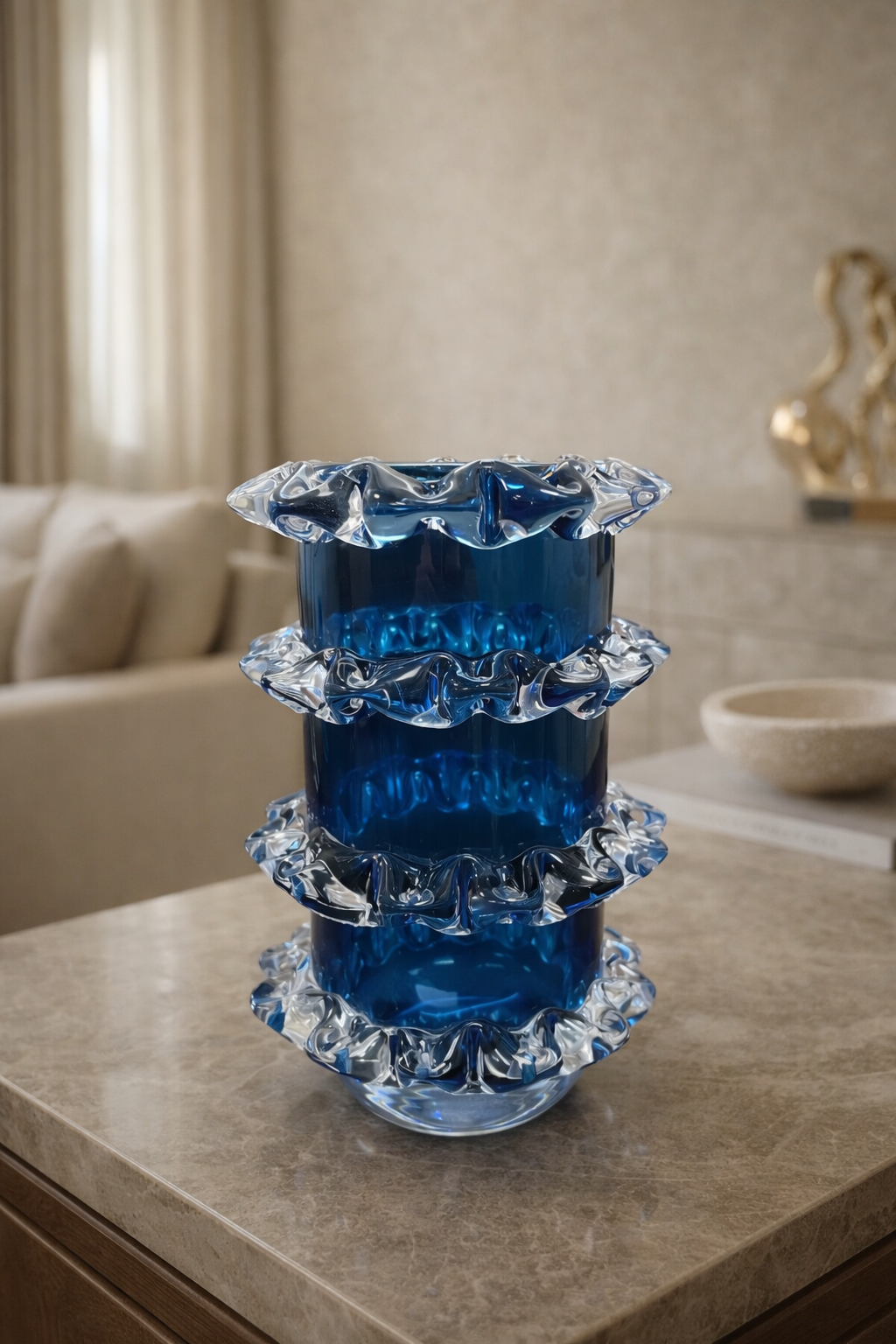Celestine Ripple Glass Vase