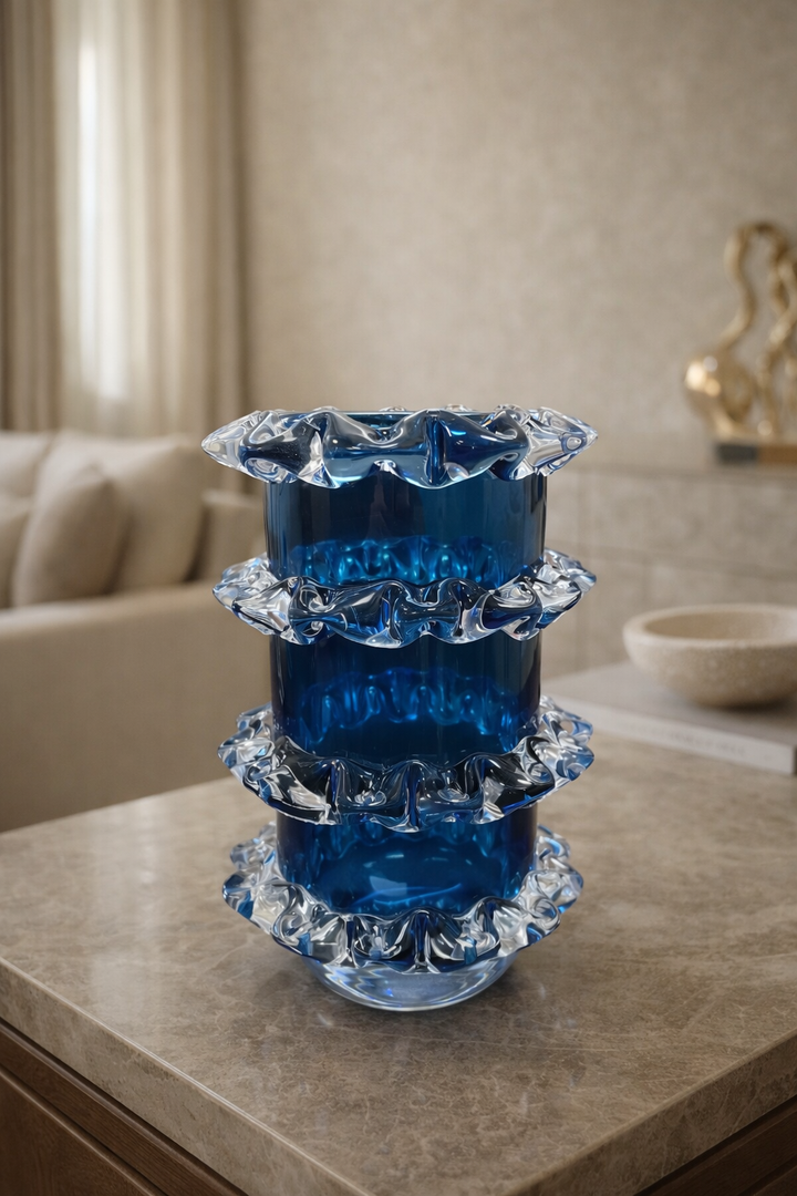 Celestine Ripple Glass Vase