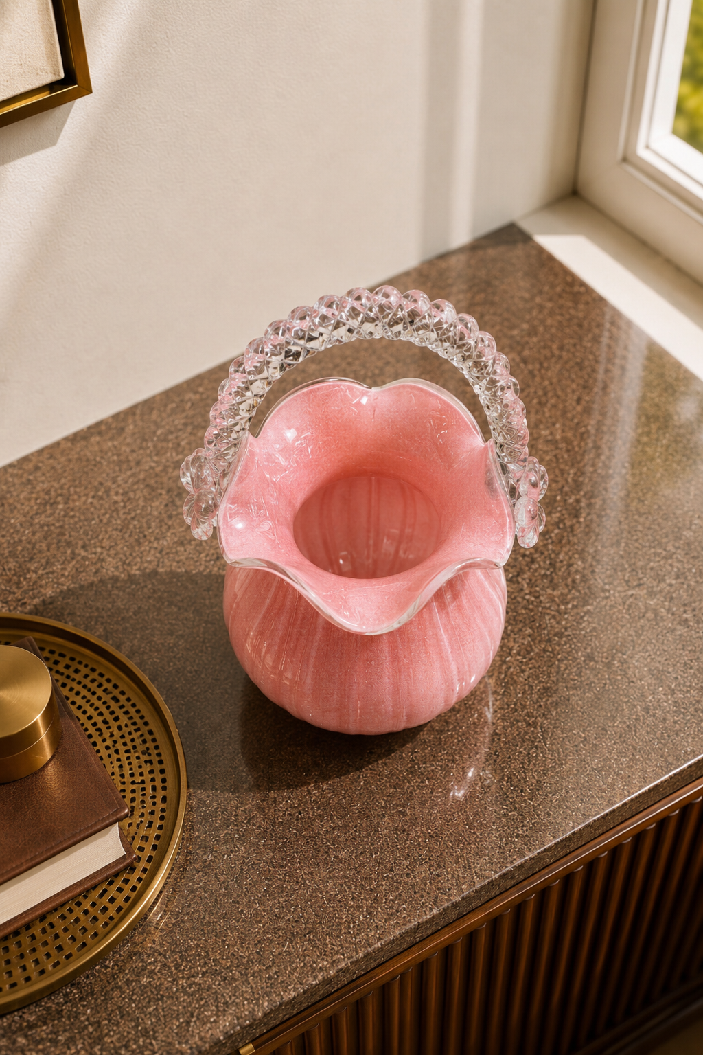 Rosella Bloom Glass Basket Vase