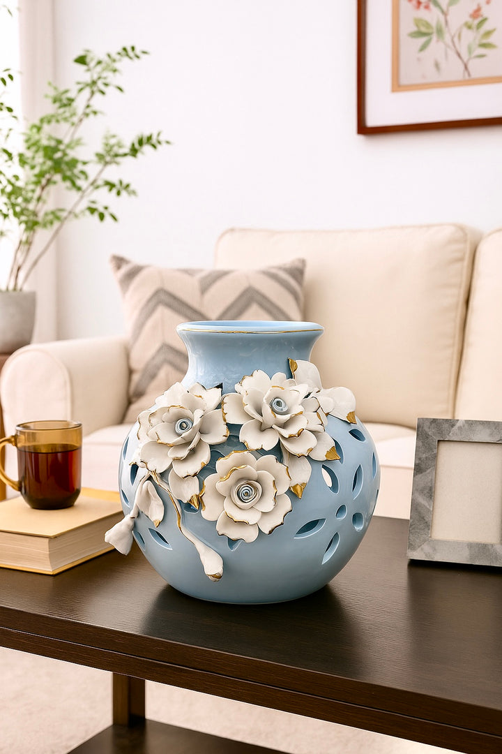 Azure Bloom Ceramic Vase