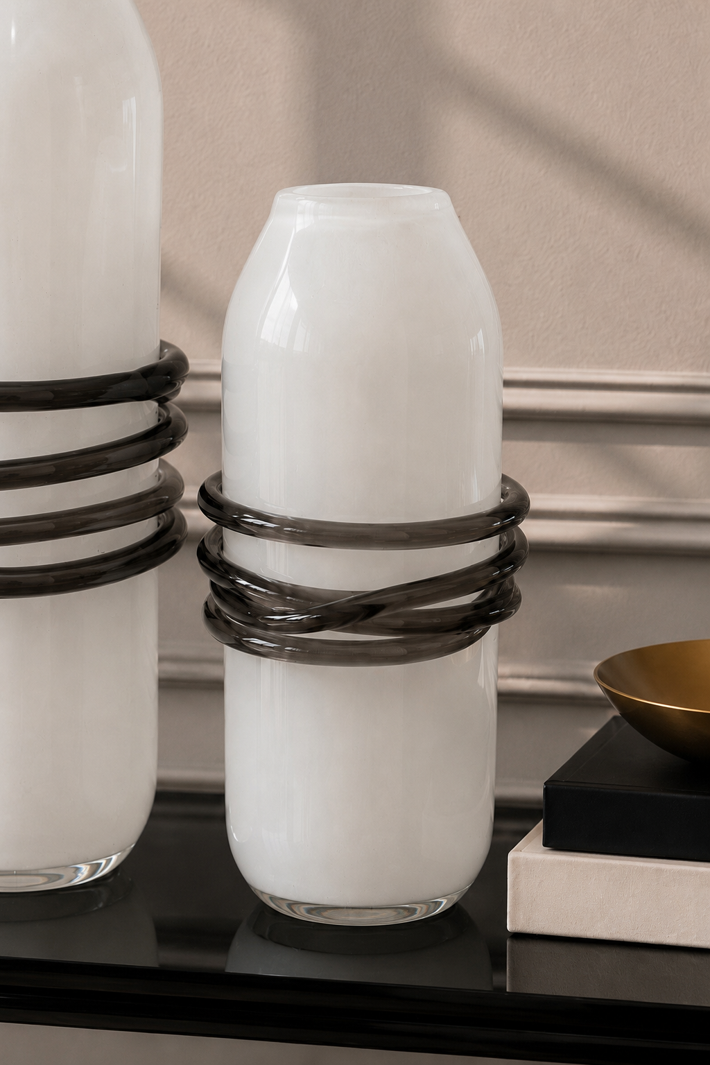 Blush Orbit Glass Vase Set - White &amp; Smoky Black