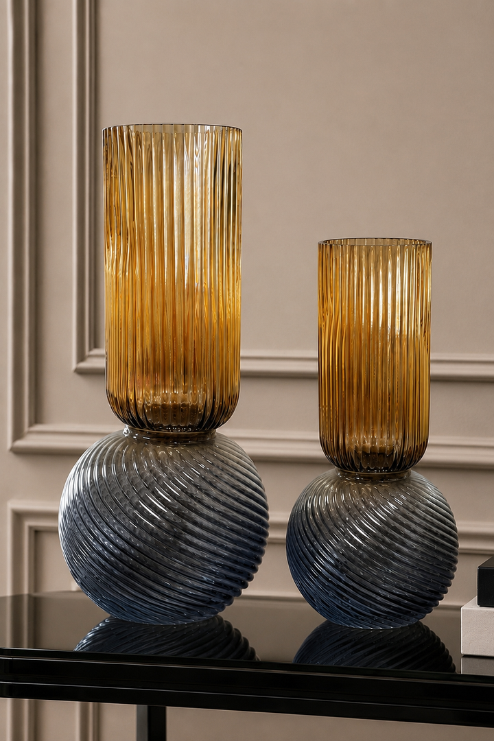 Novelle Swirl Vase Set - Amber &amp; Grey