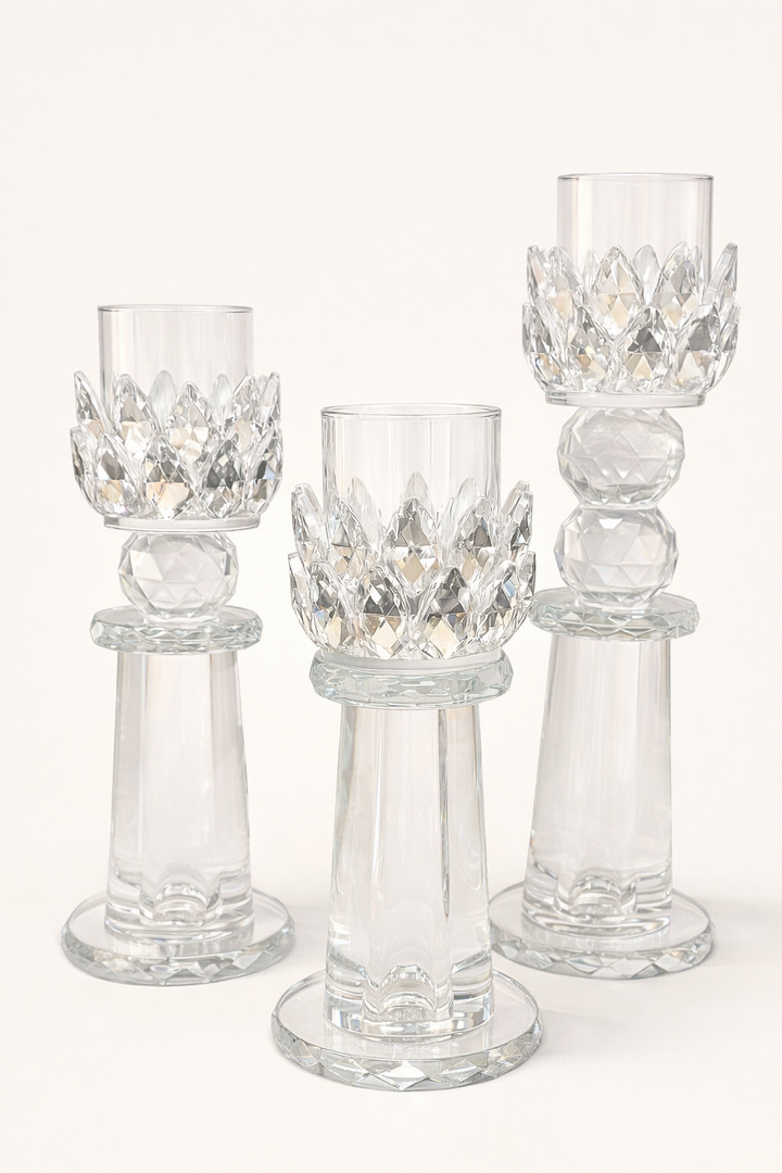 Celestine Crystal Crown Candle Holder Set