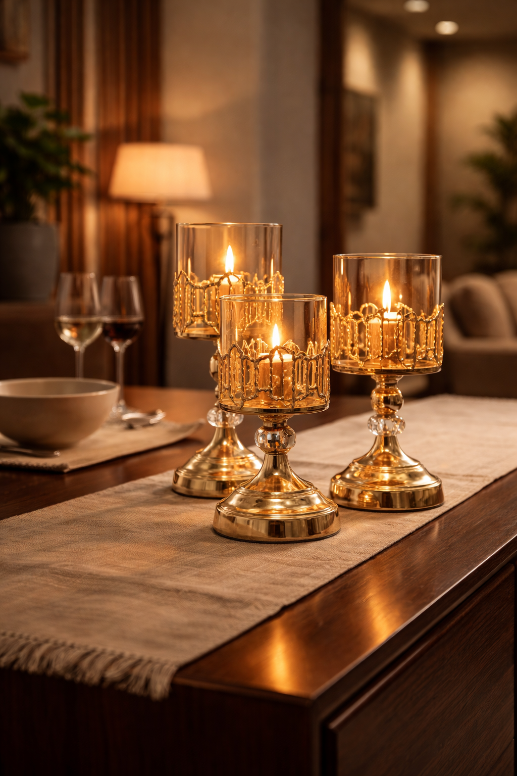 Regal Amber Glow Candle Stand Set