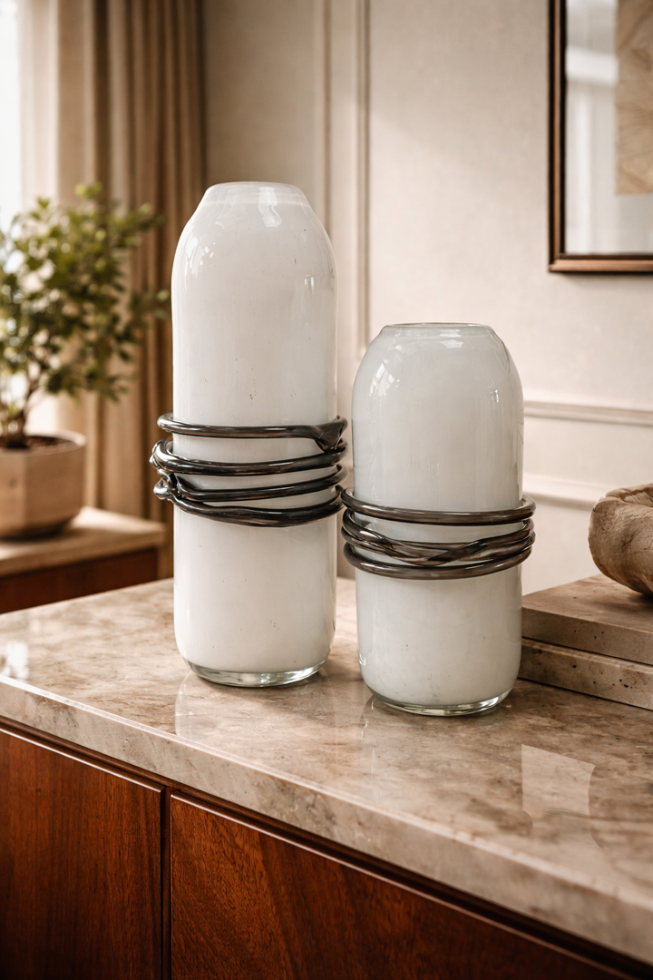 Blush Orbit Glass Vase Set