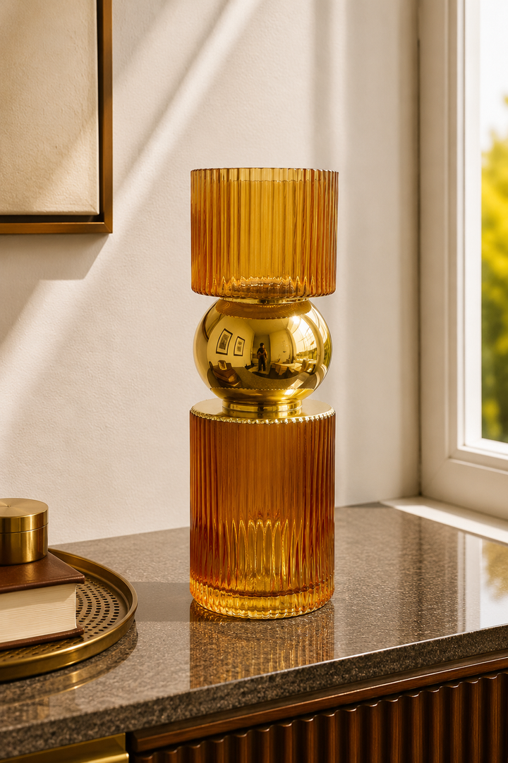 Eclisse Dual-Tone Glass Vase - Amber Gold