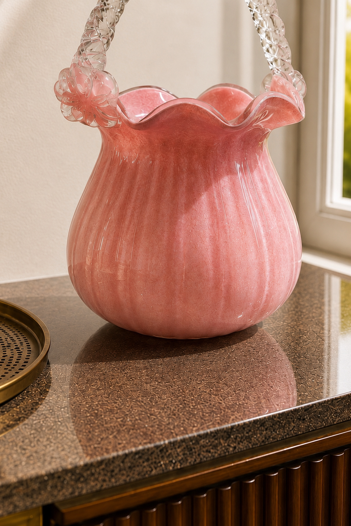Rosella Bloom Glass Basket Vase
