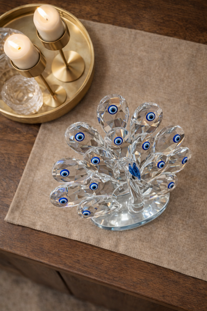 Crystal Evil Eye Peacock Decor Accent