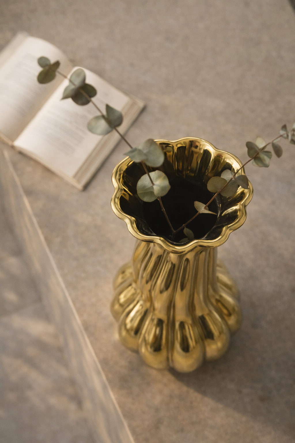 Fluted Gold Ceramic Vase