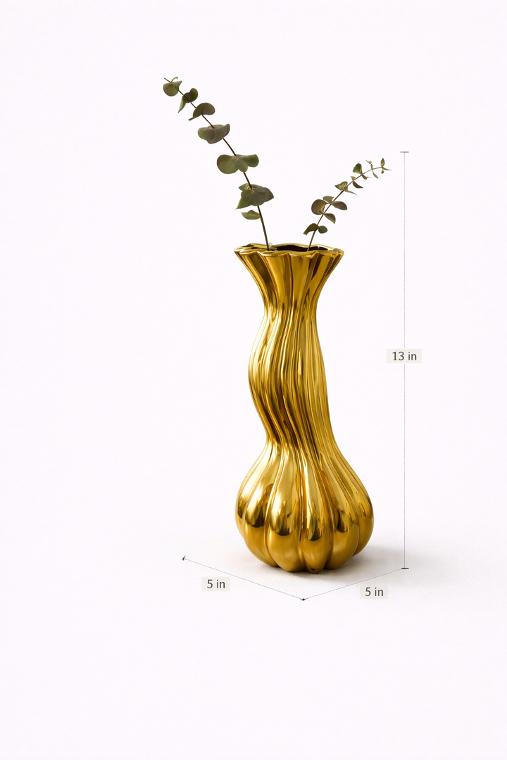 Fluted Gold Ceramic Vase