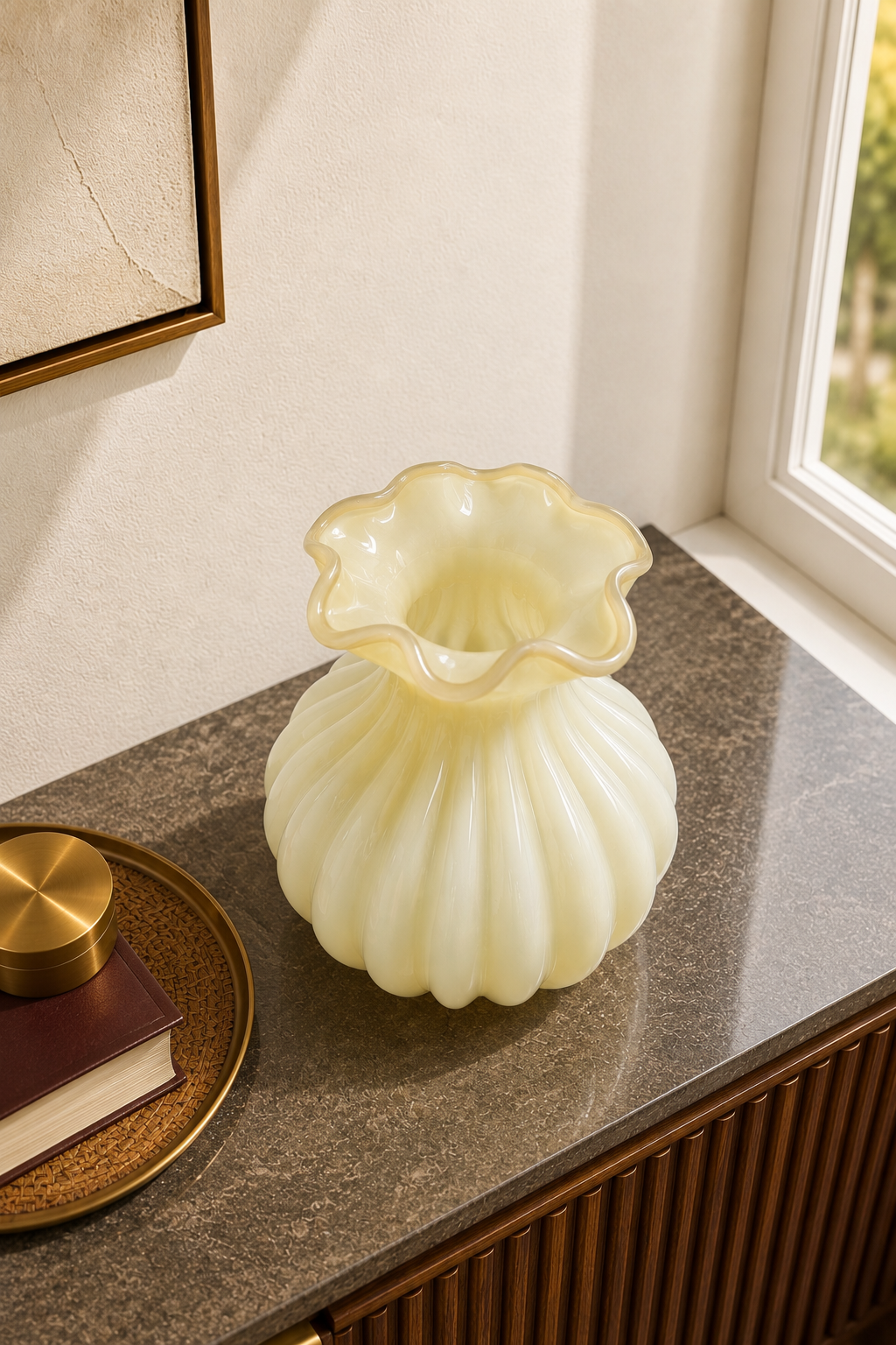Solara Bloom Ribbed Vase - Soft Yellow