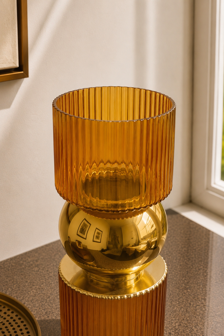 Eclisse Dual-Tone Glass Vase - Amber Gold