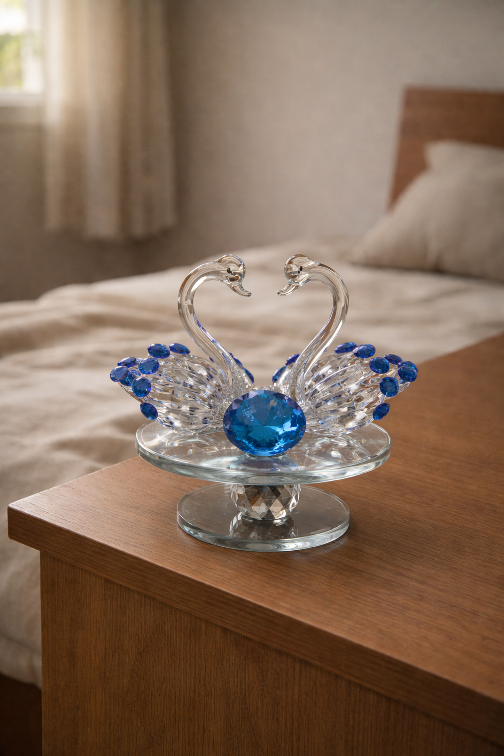 Crystal Blue Swan Centrepiece Decor