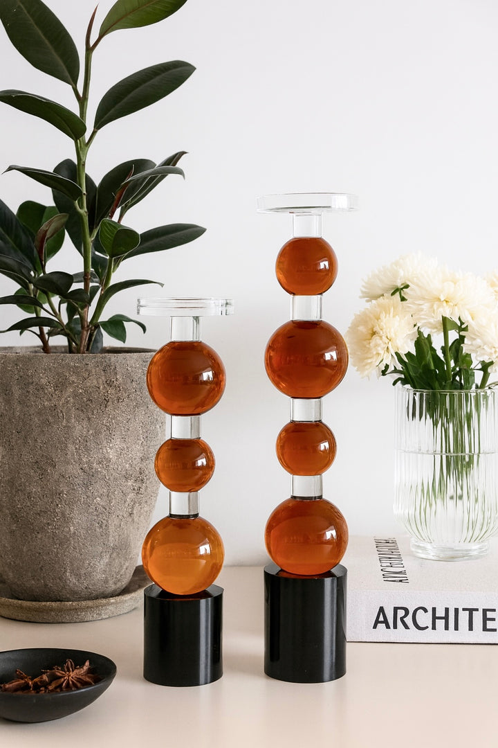 Aurum Orb Crystal Candle Holder Set