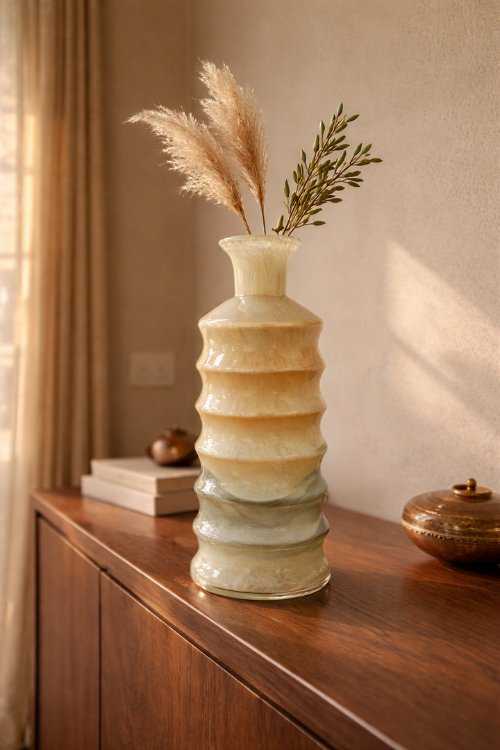 Golden Crest Ribbed Vase