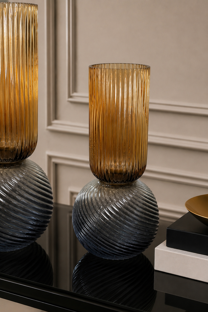 Novelle Swirl Vase Set - Amber &amp; Grey