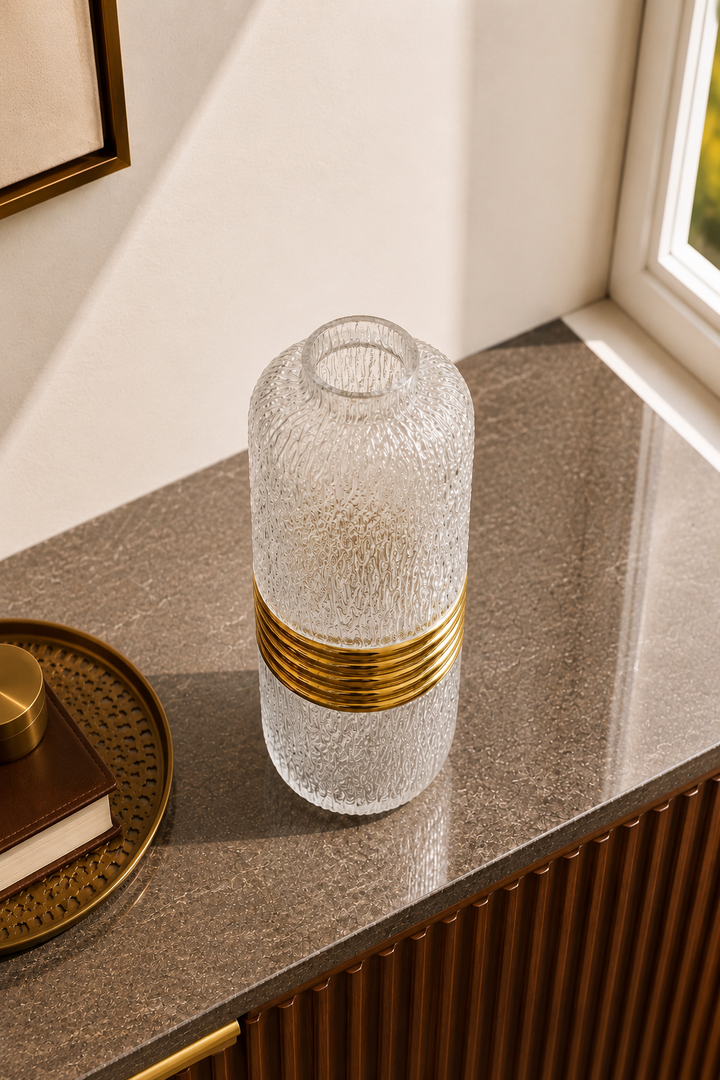 Aurelio Textured Glass Vase - White Frost