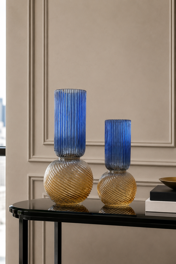 Novelle Swirl Vase Set - Blue &amp; Amber