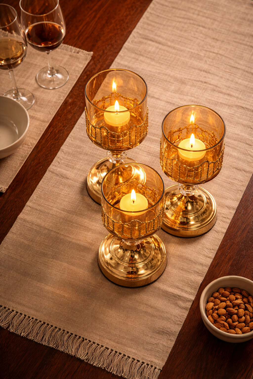 Regal Amber Glow Candle Stand Set