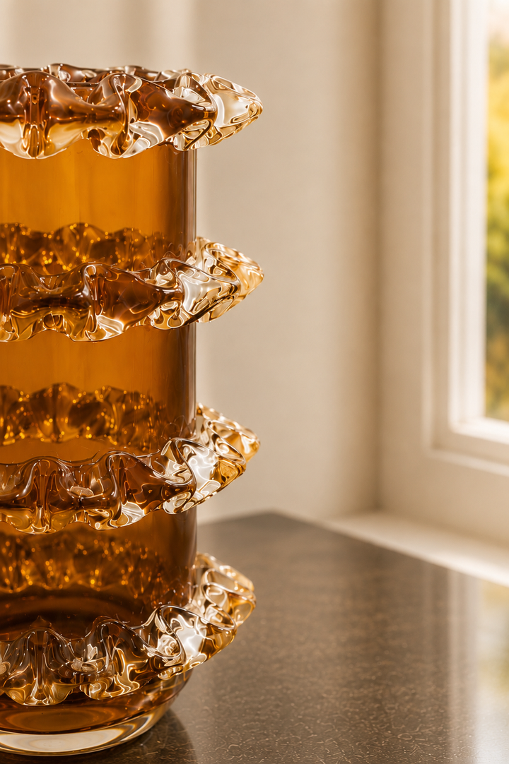 Celestine Ripple Glass Vase - Amber