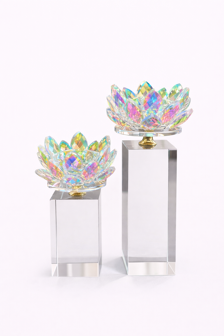 Lotus Crystal Candle Holder Set