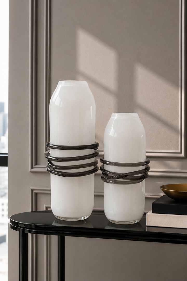 Blush Orbit Glass Vase Set - White &amp; Smoky Black