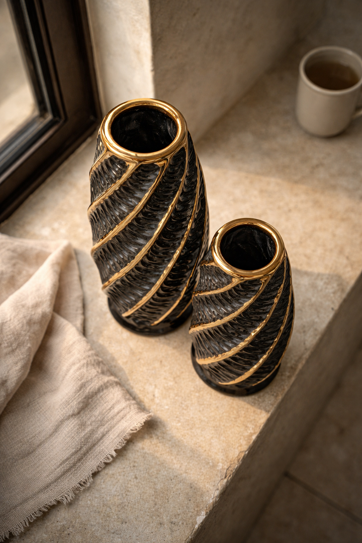 Obsidian Swirl Vase Set
