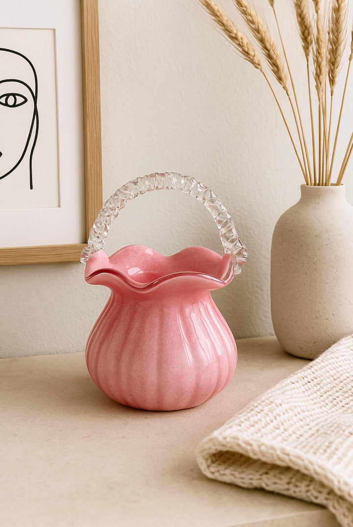 Rosella Bloom Glass Basket Vase