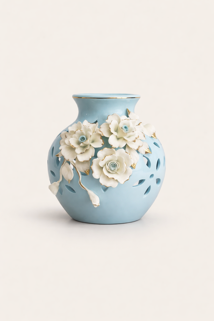 Azure Bloom Ceramic Vase