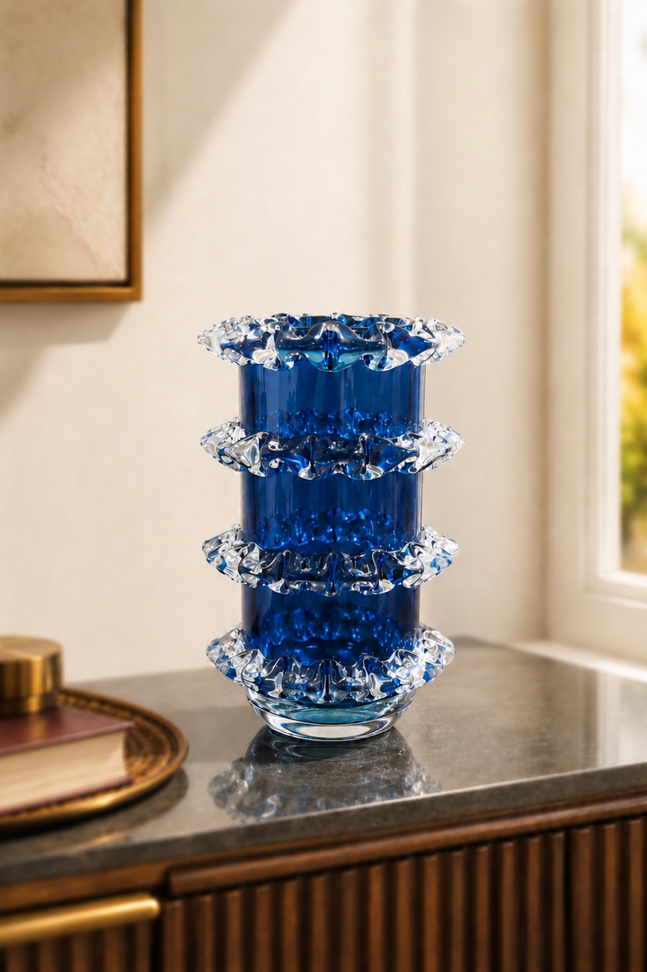 Celestine Ripple Glass Vase - Blue