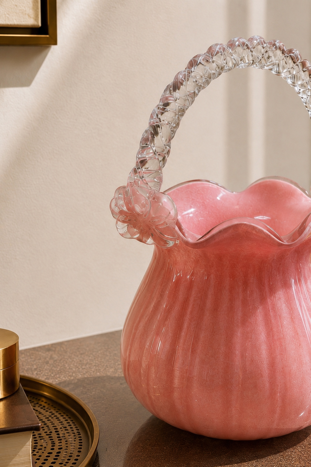 Rosella Bloom Glass Basket Vase