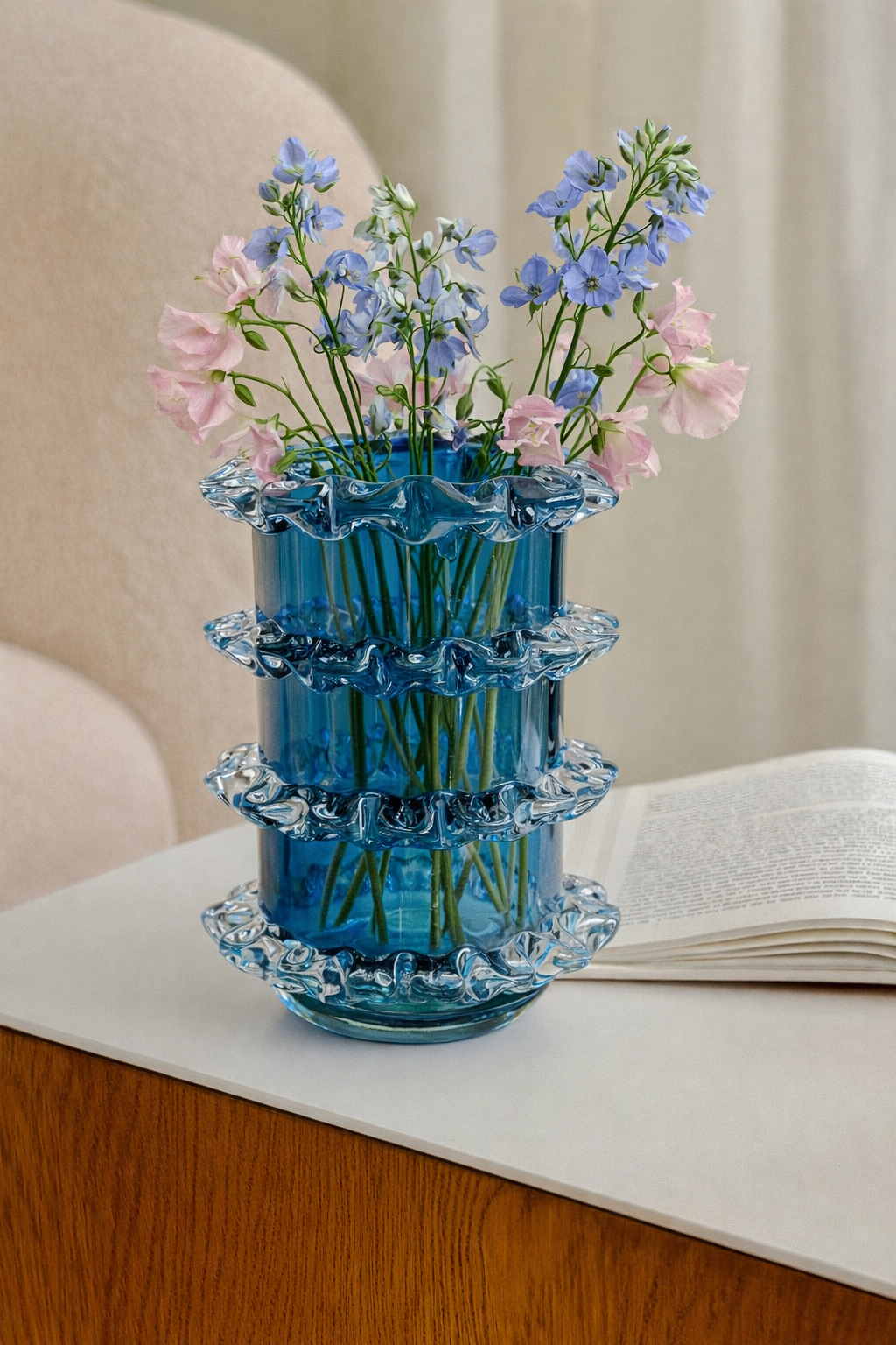 Celestine Ripple Glass Vase