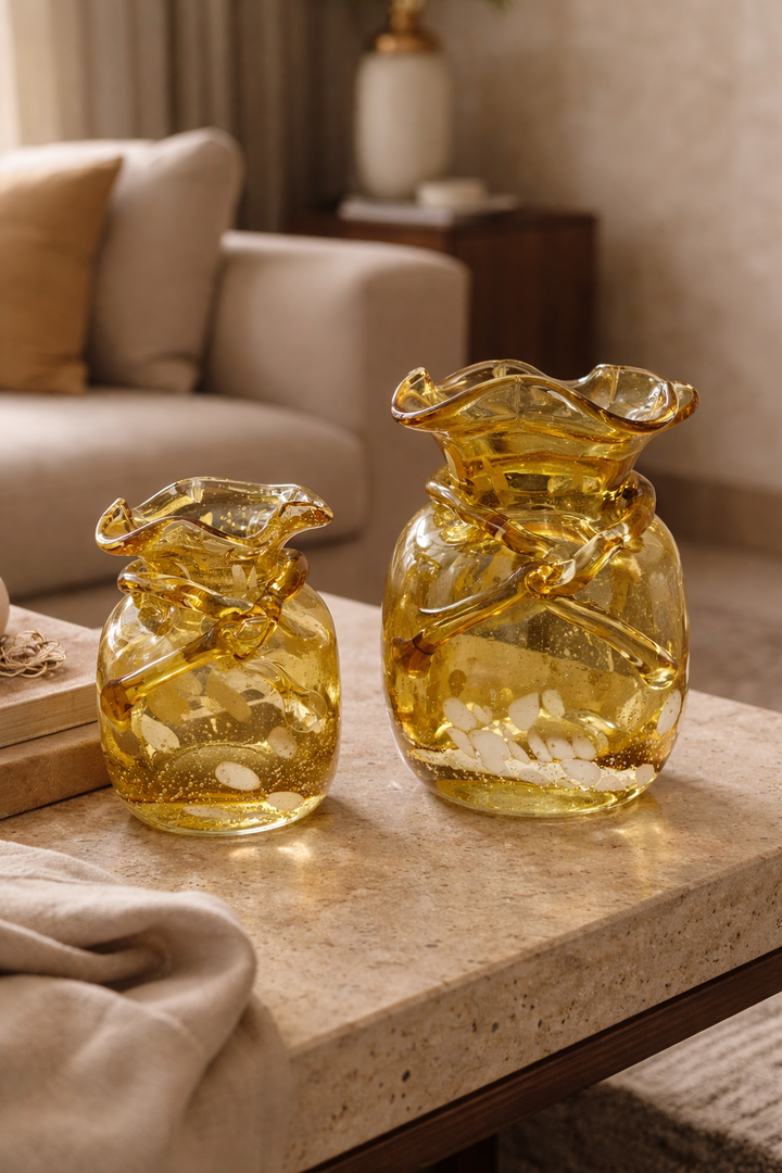 Celestine Ripple Glass Vase