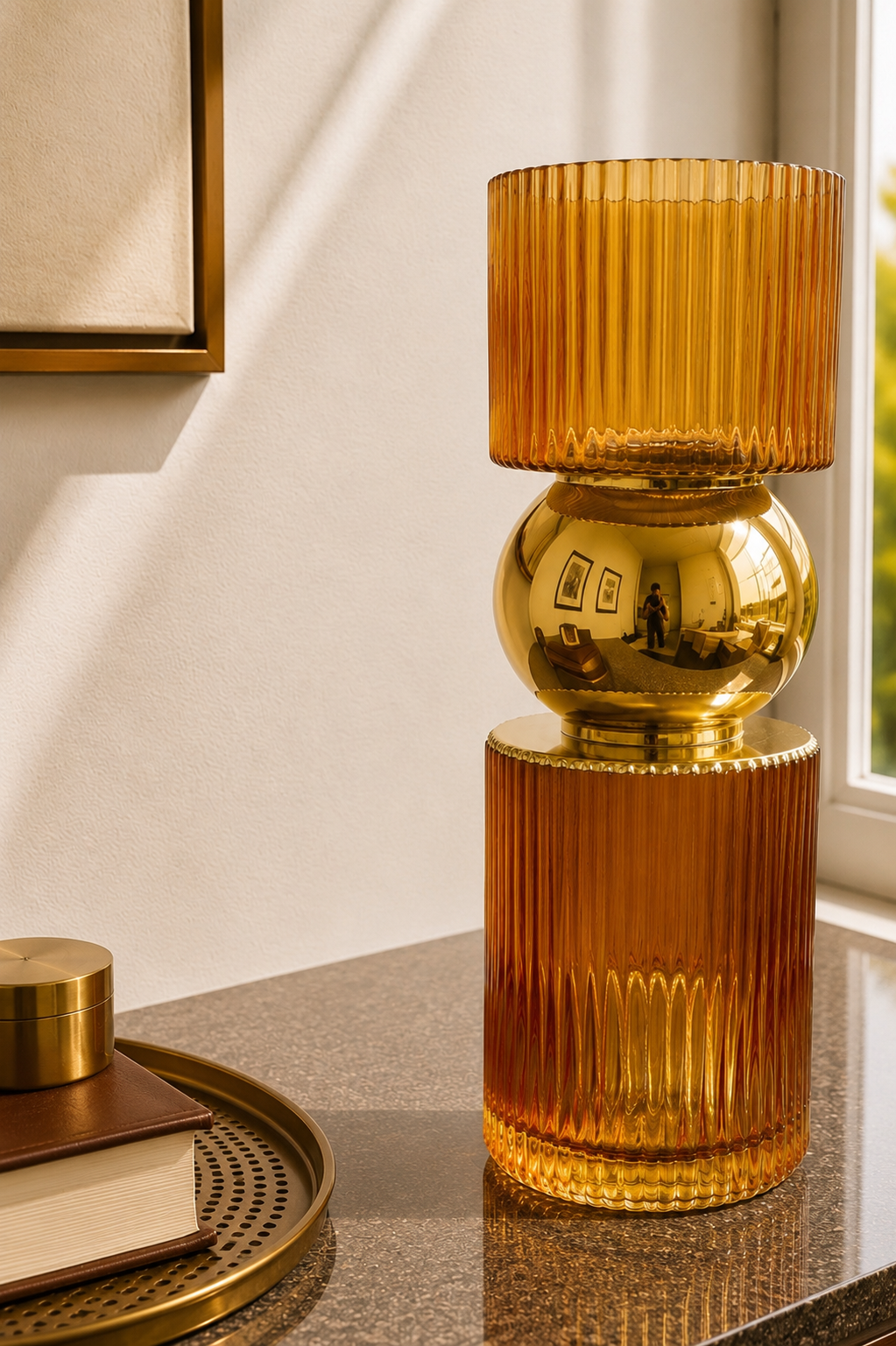 Eclisse Dual-Tone Glass Vase - Amber Gold