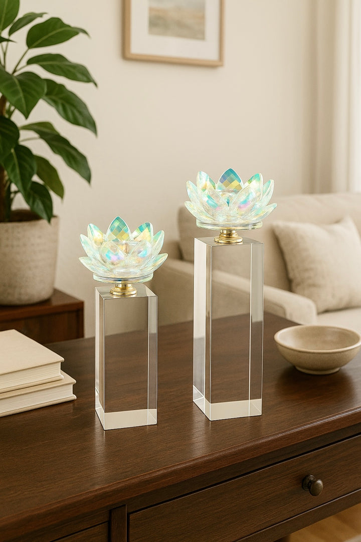 Lotus Crystal Candle Holder Set