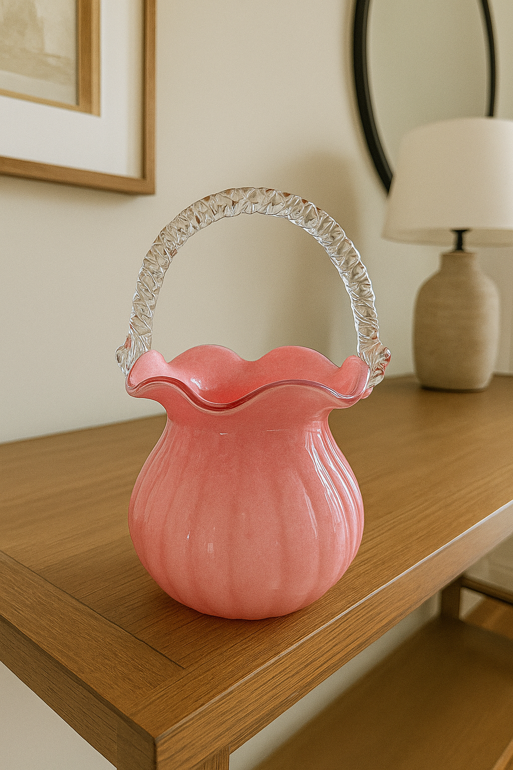 Rosella Bloom Glass Basket Vase