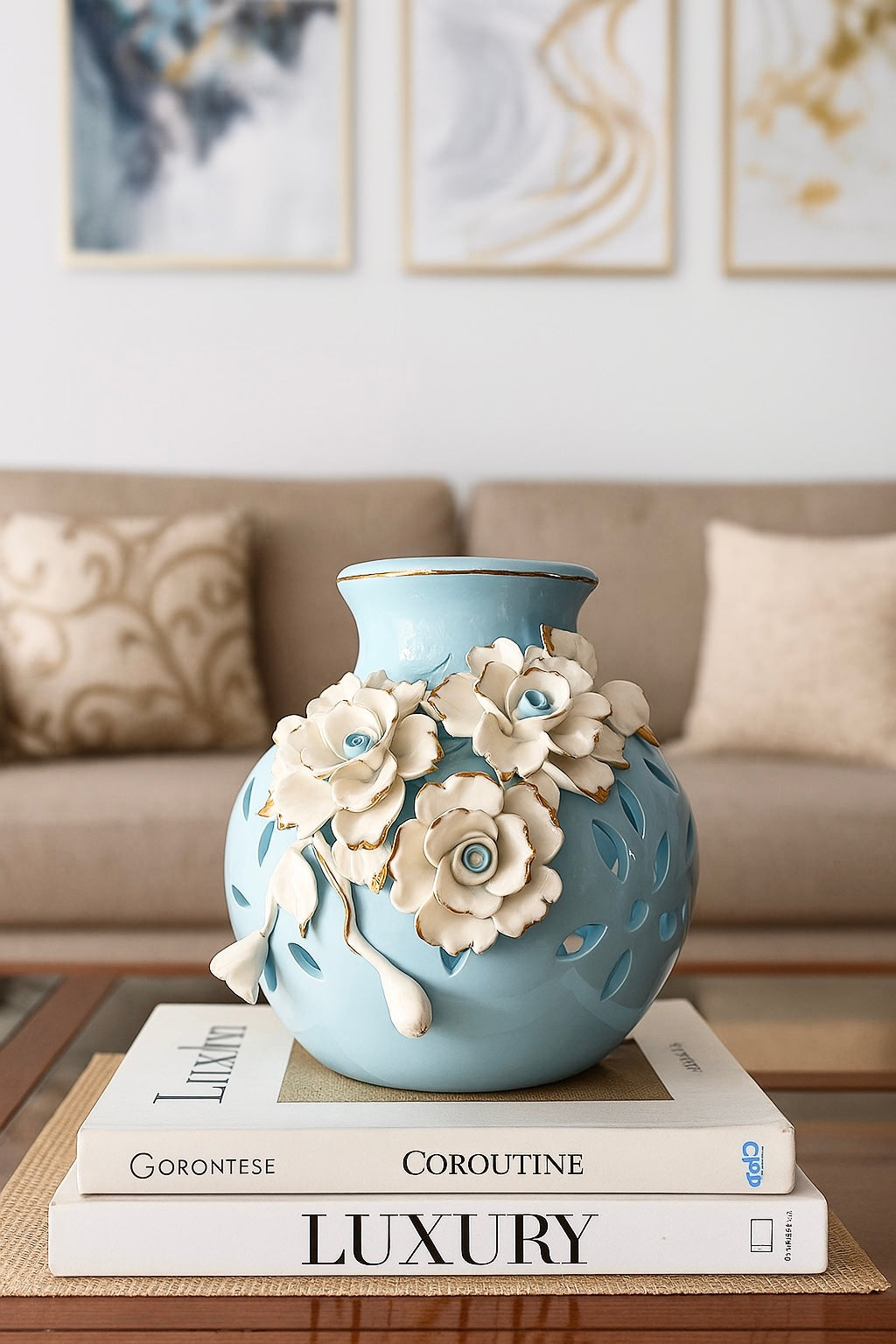 Azure Bloom Ceramic Vase