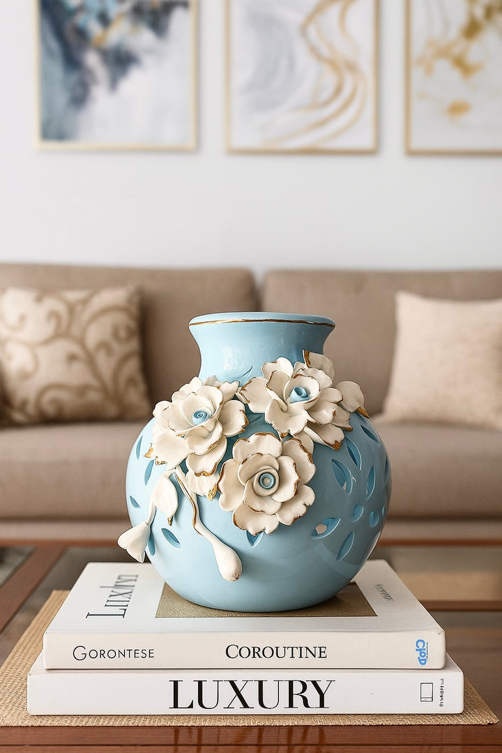 Azure Bloom Ceramic Vase