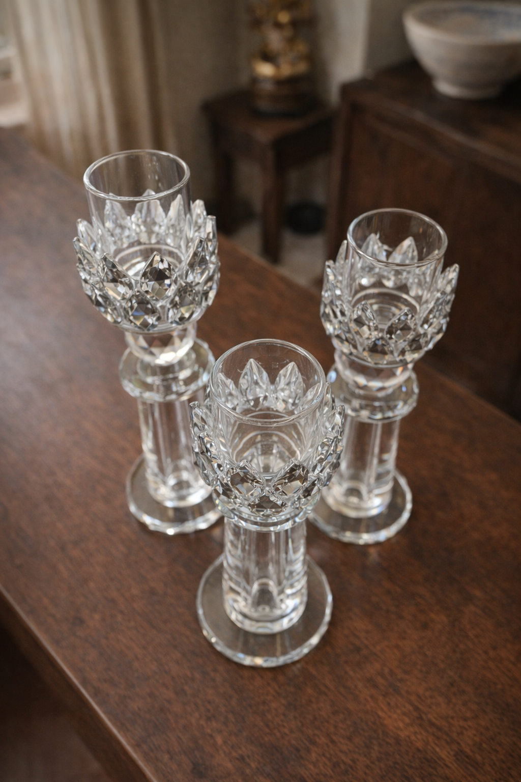 Celestine Crystal Crown Candle Holder Set