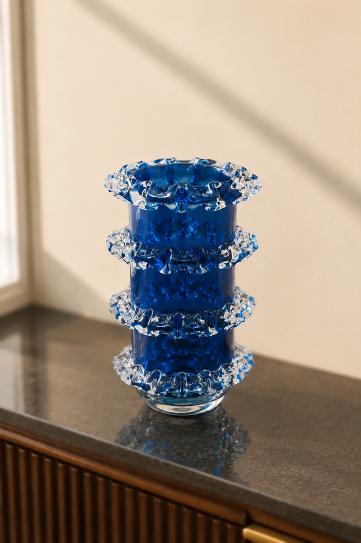 Celestine Ripple Glass Vase - Blue