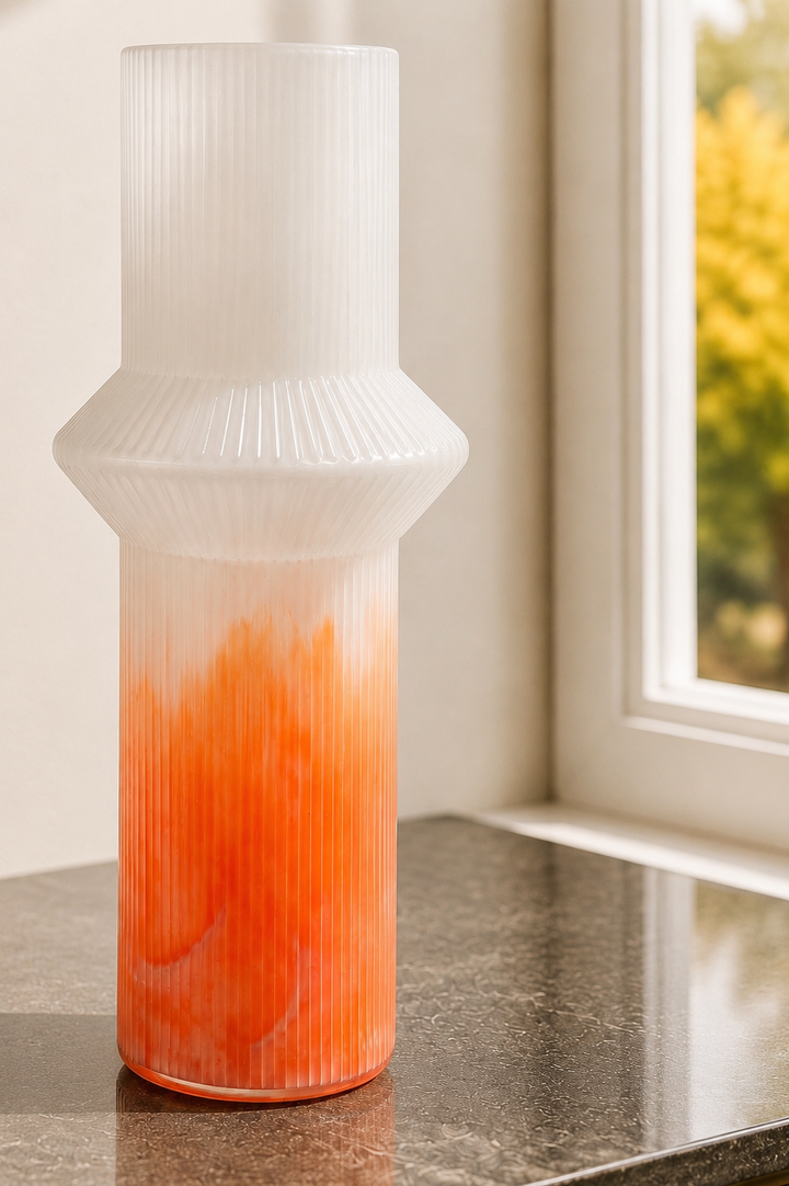 Coral Frost Ribbed Vase