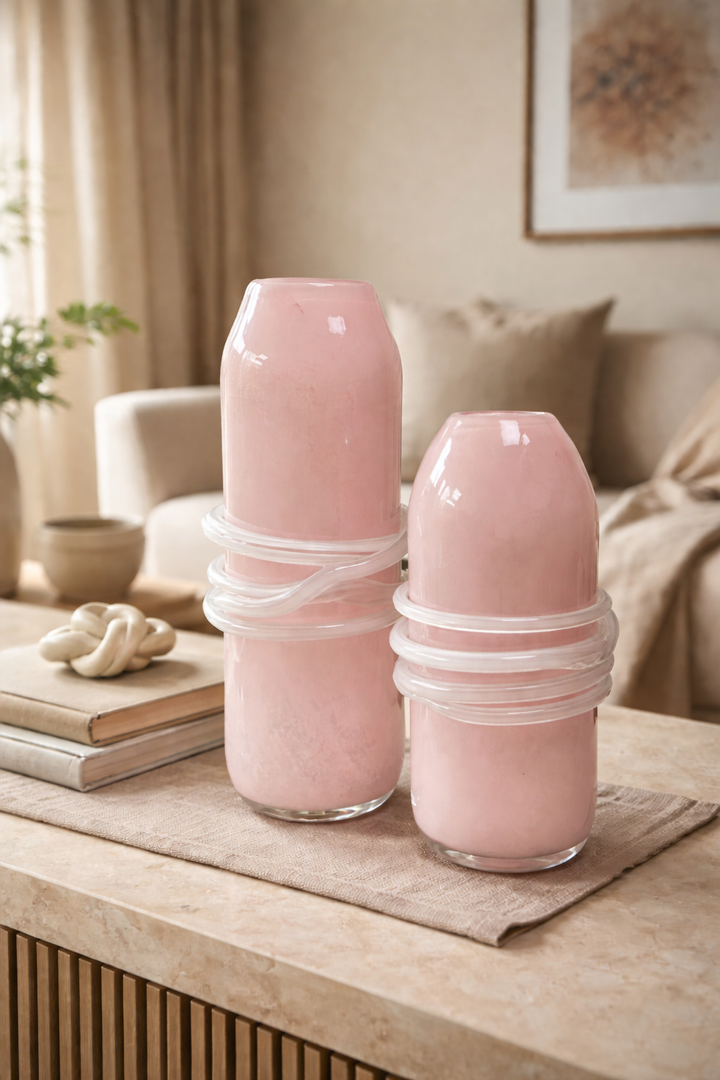 Blush Orbit Glass Vase Set