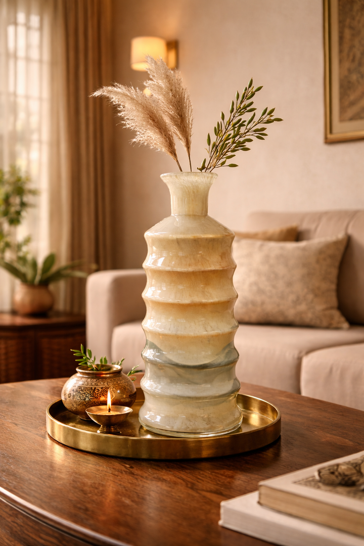 Golden Crest Ribbed Vase