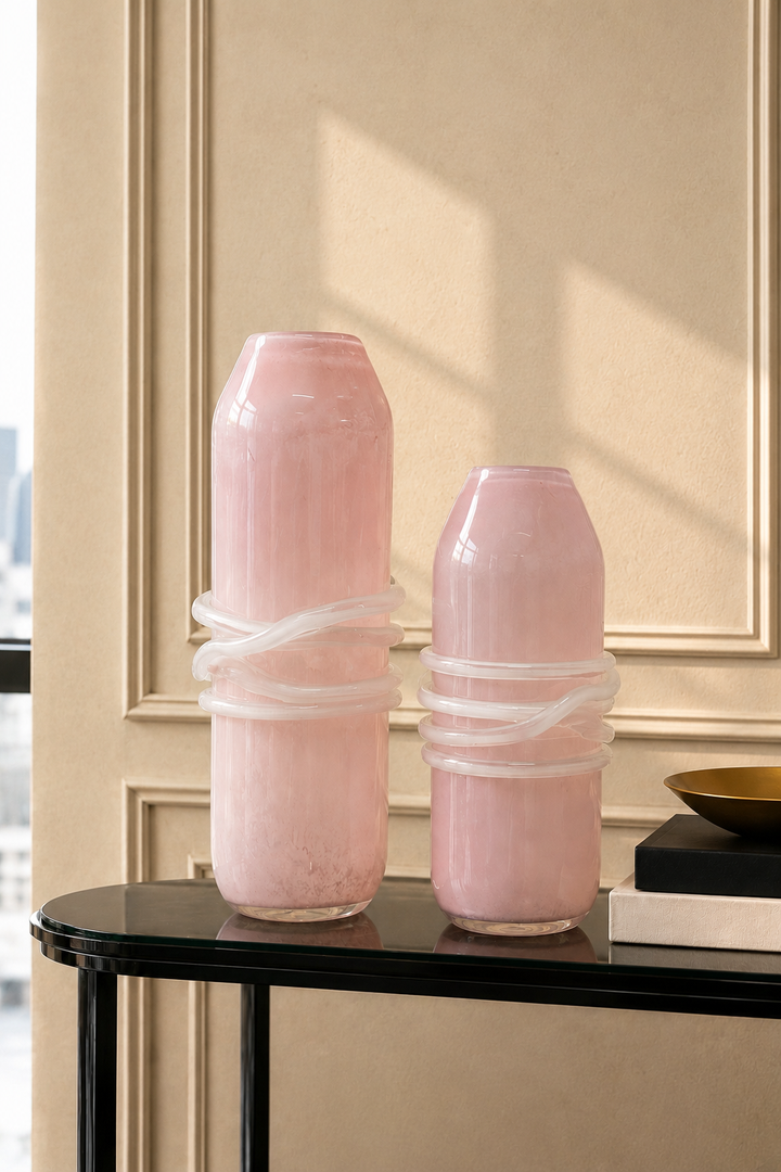 Blush Orbit Glass Vase Set - Pink &amp; White