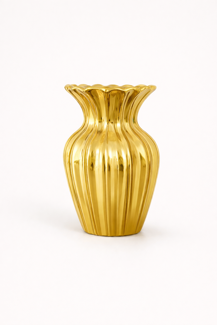 Elysia Gold Fluted Ceramic Vase