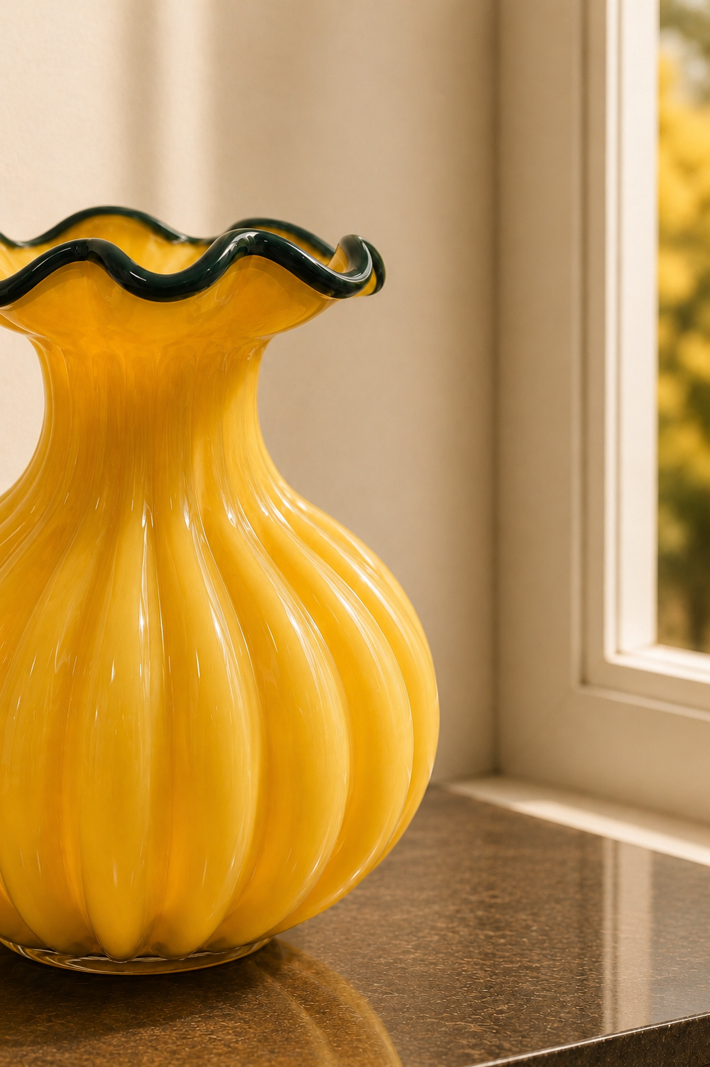 Solara Bloom Ribbed Vase - Amber