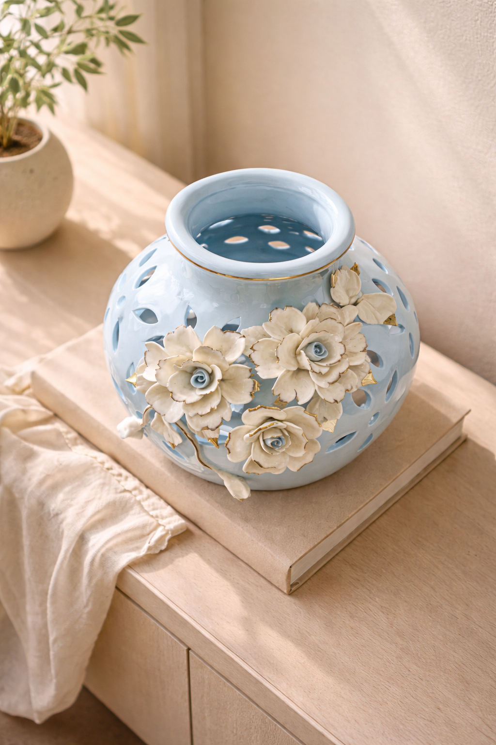 Azure Bloom Ceramic Vase