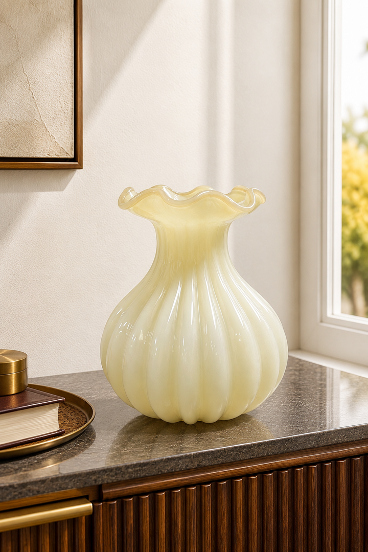 Solara Bloom Ribbed Vase - Soft Yellow